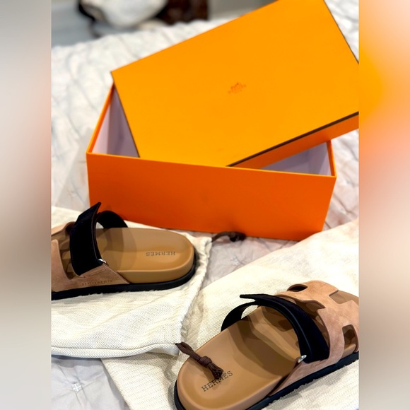 Hermes Chypre Sandals 37 Rose Perle Noir - Picture 5 of 6